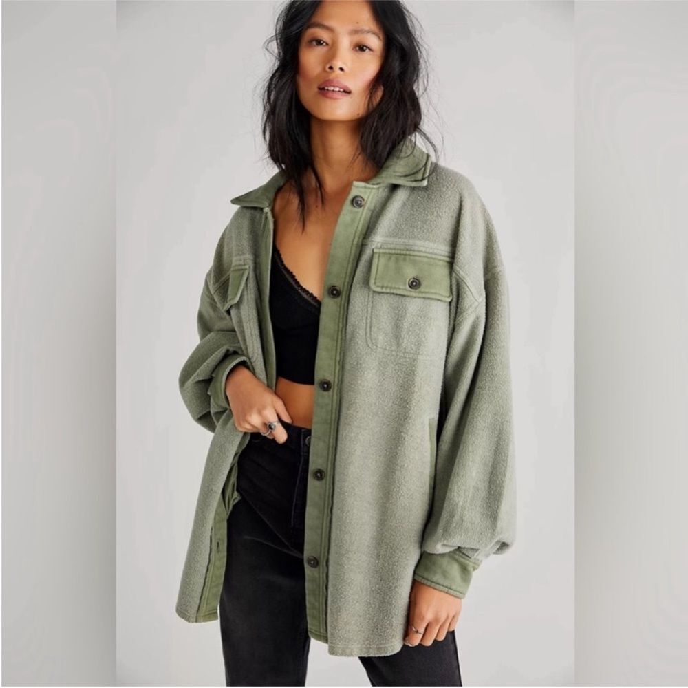Free People Ruby Shacket in Color Sage Size S